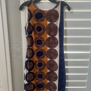 Joseph Ribkoff Navy & Brown Geo sleeveless Shift Dress UK10/US8